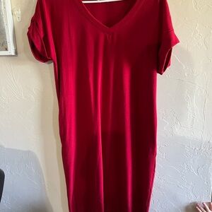 Zenana Vibrant Red V-Neck dress with pockets